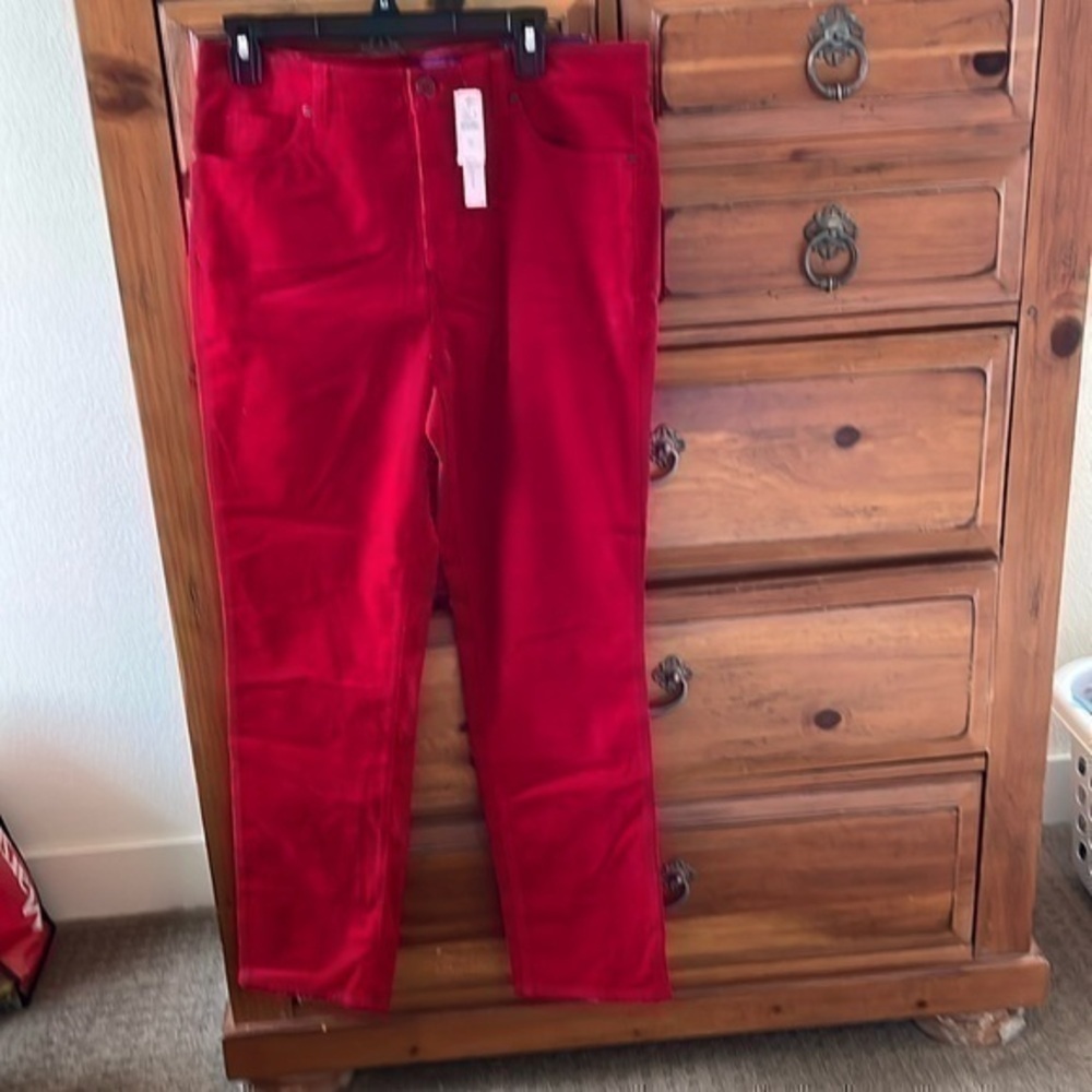 Talbots High Rise Straight Leg Women’s Red Corduroy Pants Size 12 NWT